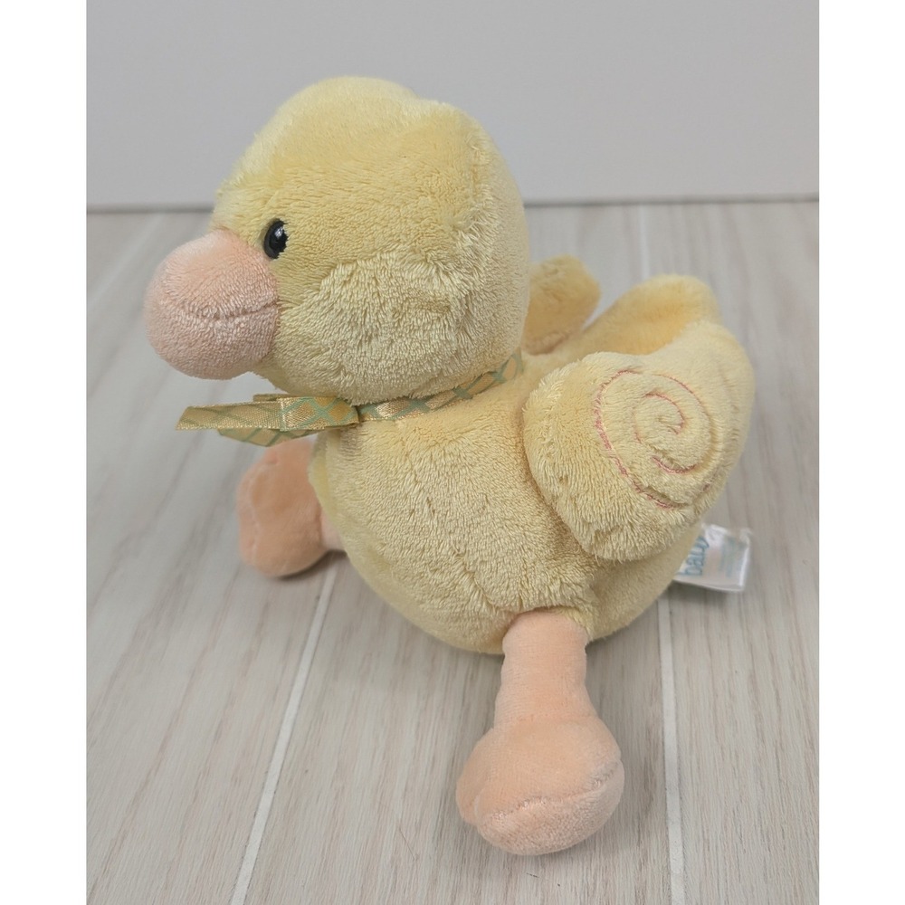 Carter's Yellow Duck Plush Rattle Baby Prestige Toy Corp Swirl Wings Ribbon Bow
